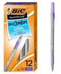 Round Stic Grip Xtra Comfort Fashion Ball Point Pen With Soft Grip For All Day Comfort And Smooth Writing 1.2mm Medium Point Great For Home School Office Purple Ink 12 Pack