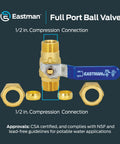 Eastman brass 1/2 in compression full-port ball valve with blue lever handle