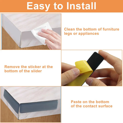 1x4 Inch Rectangular Adhesive Furniture Sliders With PTFE Glides 16 Pack Floor Protectors application instructions