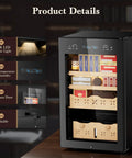 65L Electric Cigar Humidor With Big 500 Count Capacity, smart temperature and humidity control, Spanish cedar wood drawer, LED display