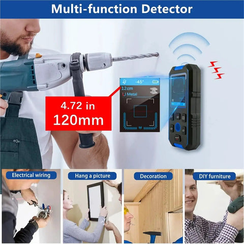Precision Wall Scanner And Metal Detector Stud Finder For Sniping Wood Nails AC Live Wires And Copper Pipes With Bright LCD Panel in use.