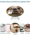 Cute Bulldog Puppy Cabinet Knobs 2 Pack Round 1.1 Inch Stainless Steel Drawer Pulls shown in various furniture uses