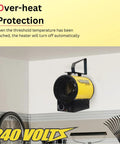 Heavy Duty 240V Electric Forced Air Heater For Garage And Workshop With Wall Or Ceiling Mount installed on wall