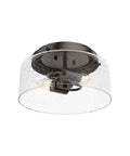 Hartland Flush Mount Ceiling Light in Noble Bronze with Seeded Glass Shade, showing steel construction and bulb details