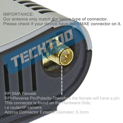 Close-up of a router showing the RP-SMA female connector for Dual Band 7dBi WiFi Antenna With RPSMA Connector For Router USB Adapter