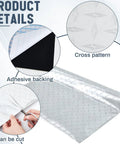 Diamond Plate Silver Vinyl Wrap Peel And Stick Contact Paper For Cabinets And Surfaces Durable Scratch And Water Resistant 24 Inch Wide By 20 Feet Long DIY Friendly And Reno Ready For Tool Boxes Garages Walls And RV Interiors with cross pattern, adhesive backing, and cuttable feature visible.