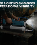 2-In-1 Cordless Grease Gun Kit With Dual Grips, 12,000 PSI High Pressure showing LED light in operation