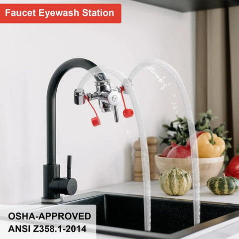Faucet Mounted Eyewash Station Kit With 360 Degree Rotating Nozzle Emergency Eyewash Attachment For Sinks in kitchen setting