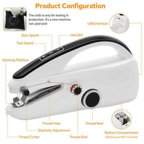 Portable Handheld Sewing Machine With Two Speeds Heavy Duty Mini Stitcher Kit showcasing parts and configuration