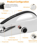 Handheld Heavy Duty Sewing Machine With Two Speeds Portable Mini Sewing Tool Kit showing parts and battery compartment