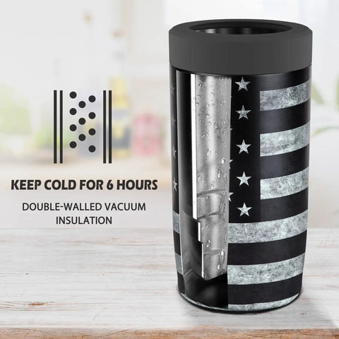 4 In 1 Slim Can Cooler Insulated Stainless Steel Holder Fits 12 Oz Cans Regular Cans Beer Bottles And Drinking Cup Double Wall Keeps Drinks Icy Cold Black American Flag