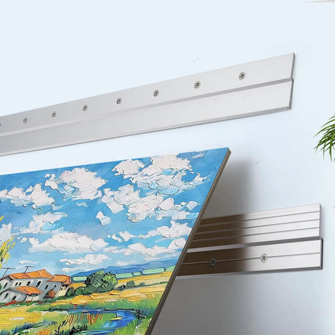 Dang Tough Thirty Inch French Cleat Hanger Kit With Heavy Duty Mirror And Picture Frame Wall Mount Brackets, art display setup with aluminum cleat and painting