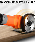 Keep Nasty Sparks Safe While You Work With This Rugged Adjustable Angle Grinder Holder Stand Featuring Heavy Duty Steel Debris Protection For 100 Mm Tools Your Shop Will Love, showing a metal shield on an angle grinder.