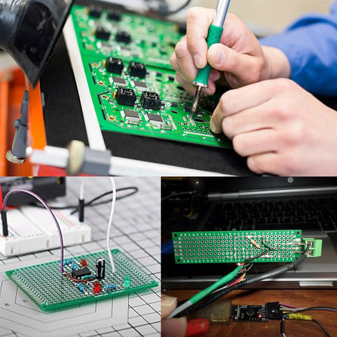 Hands using 174-Piece PCB Prototype Kit With Double-Sided Perf Boards In Six Sizes Including 3.5x5.9 Inch, Arduino-Compatible