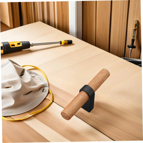 Solid Wood Drawer Pulls And Cabinet Handles Black Single Hole Wood Doorknob European Style on wooden table with tools