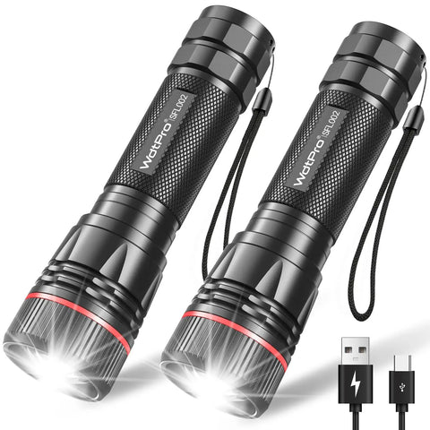 Beast Mode Bright Type C Rechargeable Flashlight With High Lumen Output showing two units with USB Type-C cables.
