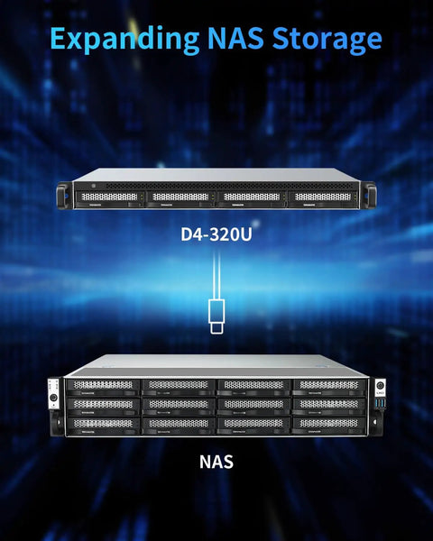 Rock Solid Four Bay 1U Rack Mount Diskless DAS Hard Drive Enclosure Featuring Hot Swap Bays Plus Badass High Speed Data Storage For Cramped Server Racks And Tiny Offices, showcasing front and top views.