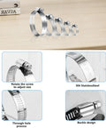 Adjustable Stainless Steel Hose Clamps Kit, 25 Pieces, Range 1/4 to 2 Inches, 6-51mm, showing various sizes on table.