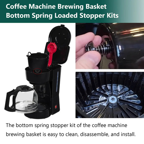 Bottom Spring Loaded Stopper Kit For Coffee Machine Brewing Basket Replacement For Compatible 990117900 990237500 Two Pack Durable Plastic And Silicone Accessory Keeps Brew Basket Sealed No Fuss Install For Home Coffee Makers. black coffee maker basket stopper and spring assembly
