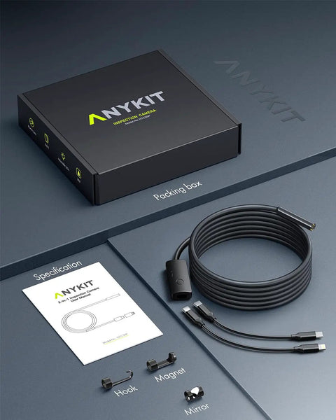 1920P Endoscope with Light Snakes Through Tight Spots Like a Pro, IP67 Waterproof, 9.8 Ft Cable, box, cable, accessories