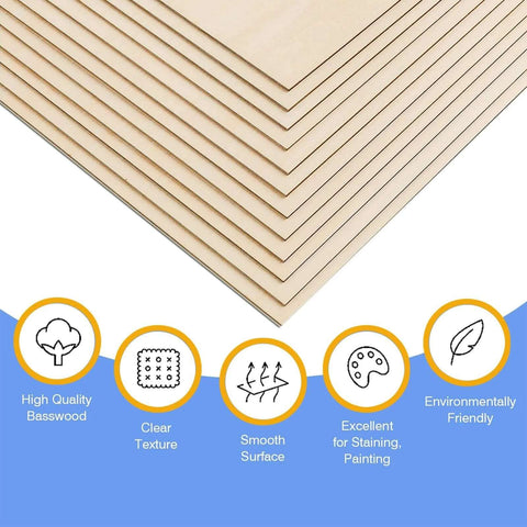 Basswood sheets, 20-pack, 4x8 in, 1/8 in thick, unfinished for crafts, by Amazon