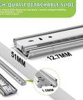 Heavy Duty Drawer Slides Beefed Up Full Extension Ball Bearing Rails 150 LB Load shown with dimensions 51mm and 12.7mm