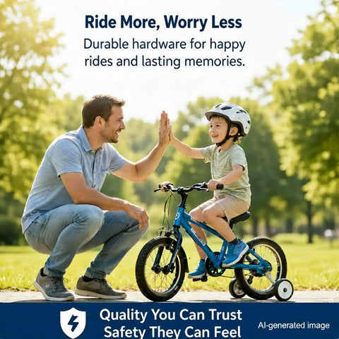 Complete 2 Piece Bicycle Training Wheel Mounting Screw Kit For Kids Bikes Kid Friendly Universal Stabilizer Attachments With Shoulder Bolt Washer And Lock Nut Easy Install For Safe Learning And Steady Rides, child on bike