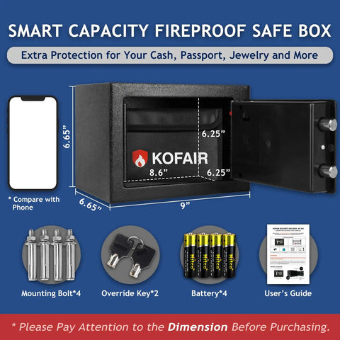 Compact Home Safe With Fireproof Bag Digital Keypad And Light 0.23 Cu Ft Mini Safe For Cash Jewelry Passports And Valuables Easy Key Access Security For Home Office Stash