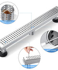 36 Inch Linear Shower Drain In Brushed Nickel 304 Stainless Steel Floor Drain For Bathroom Rectangular Removable Grate with inserts