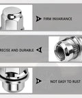 4 Piece M12x1.5 Lug Nuts Set Chrome Plated Steel Wheel Locks With Washer Replacement For OEM 90084 94001 90942 01033 MB579290 Toyota Camry Prius Lexus ES250 Scion Easy Install showing steel details and durability.