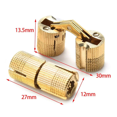 4 Pack Copper Barrel Concealed Cabinet Hinges 8 To 18mm Adjustable Hidden Cylindrical Invisible Brass Door Hardware shown