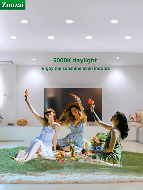 Women enjoying indoor picnic under 12 Pack 4 Inch Ultra Thin LED Recessed Ceiling Lights 5000K Daylight with Junction Box