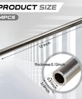 Four Pack Cold Rolled Steel Round Tubes Seamless For DIY And Industry Projects Three Quarters Inch Outer Diameter Zero Point Five One Inch Inner Diameter Point One Two Inch Wall Twelve Inch Length Durable And Versatile Gisafai showing size dimensions.