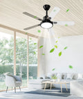 52 Inch Ceiling Fan With Light And Remote, 5 Slick Modern Blades In White And Oak Finishes in a bright living room