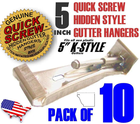 5 Inch Premium Hidden Rain Gutter Bracket Hooks With Screw Clip Style For Non Plastic K-Style Gutters, pack of 10