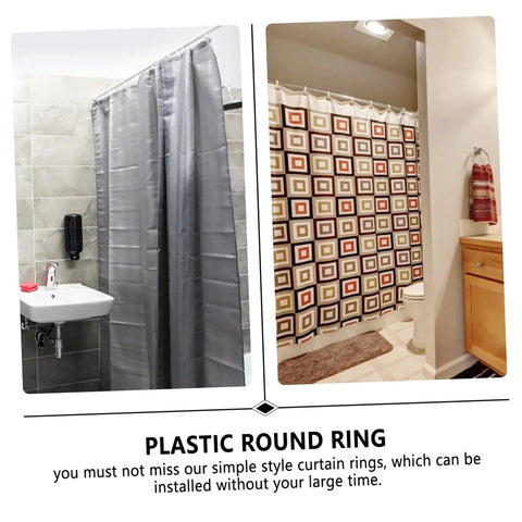 Showcasing curtains hung with Plastic Roman Curtain Rings 48 Pack With Smooth Glide Hanging Hooks for easy bathroom use.