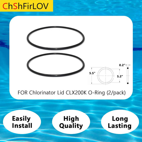 O-Ring Replacement Seal For CL200 CL220 Pool Chlorinator Lid 5 1/8 In ID X 5 1/2 In OD 2-Pack Plug-And-Play Easy Install No Tools Required Fits Replacement Parts, black rubber O-ring 5.2 ID x 5.5 OD