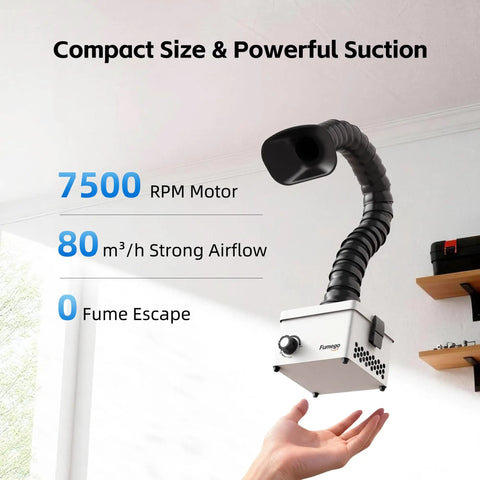 Straight Up Heavy Duty Solder Fume Extractor With Beastmode Suction And Washable Hepa Filters That Runs Pretty Damn Quiet Featuring Flex Gooseneck Snorkel And Thumb Wheel Speed Control For Workshop Bench with 7500 RPM motor