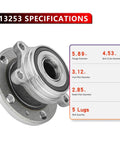 Front Wheel Bearing Hub Direct Replacement For Audi TT Quattro 08-12 with specifications for flange, hub, and bolt dimensions.