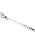Half Inch Drive 84 Tooth Locking Flex Head Teardrop Ratchet, 17 Inch Length, Enclosed Head, Chrome Finish, Flush Mounted On Off Switch