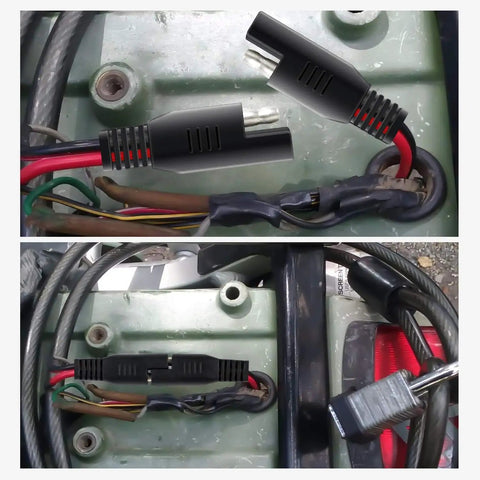 Heavy Duty 2 Pack SAE Extension Cable 12 Foot 16AWG Wiring Harness with quick disconnect plugs on battery terminals.