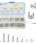 Beefy 660 Piece M2 Screw Set With Nuts And Washers M2x4mm M2x6mm M2x8mm M2x10mm M2x12mm M2x16mm Hex Flat Head Countersunk 304 Stainless Steel With Wrench For DIY Projects Electronics RC And PC Modding, displayed in a labeled box with screws, nuts, washers, and wrench visible.