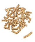 Brass Hidden Hinges Set For Wooden Boxes And Cabinets 25 Pieces Invisible Concealed Barrel Hinges scattered on white