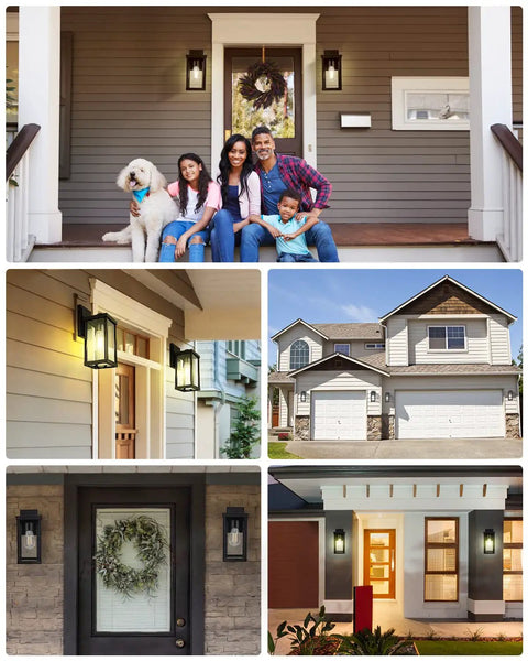 Two Pack Outdoor Wall Lanterns Black Sconce Lights With Clear Glass Shade Waterproof Wall Mount E26 Socket Modern Anti Rust Porch Lighting Bulb Not Included on various home exteriors.