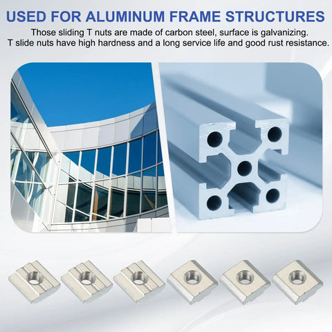 M6 Sliding T Nuts For 3030 Aluminum Extrusion 30 Pieces Hammer Head Drop In Nuts 8 mm T Slot European Standard shown with extrusion profile
