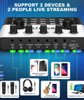 All-In-One Podcast Studio Bundle With BM-800 Microphone, Voice Changer, and Live Audio Interface showing connectivity options and controls.