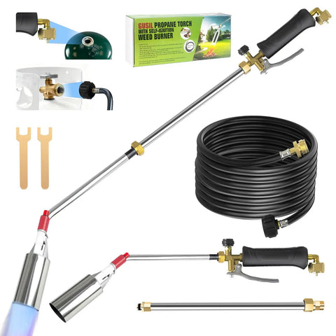 Propane Weed Torch with 14ft hose, high output blow torch, extended detachable design, self igniter, turbo trigger, for weeding.