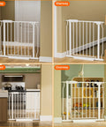 Wide Walk Through Baby Gate for Doorways and Stairs Adjustable 43 to 48 Inch Wide Opening 30 Inch Tall Pressure Mounted Indoor Child Gate for Kids and Pets installed in hallway, stairway, kitchen, and doorway.