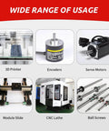 Wide range of usage including 3D printers, encoders, servo motors, module slides, CNC lathes, and ball screws