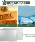 EYPINS Model Y sunshade roof cover for Tesla Model Y; silver-coated fabric, heat and UV protection, two panels.